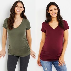 V-Neck Side Ruched Maternity Tees bundle